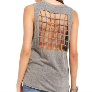 Chaser Grey Rib Knot Back Shirttail Tank Top